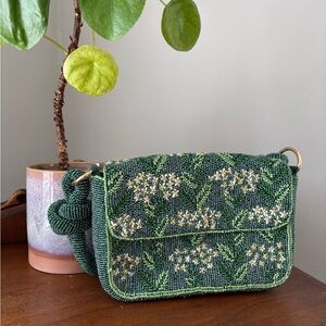 Anthropologie Green Beaded Shoulder Bag